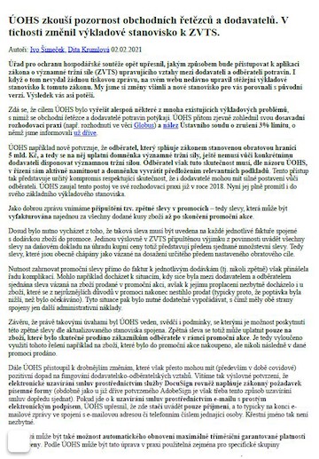 Czech NCA Is Testing the Attention of Retail Chains and Suppliers. It Has Quietly Changed its Soft Law on the SMPA