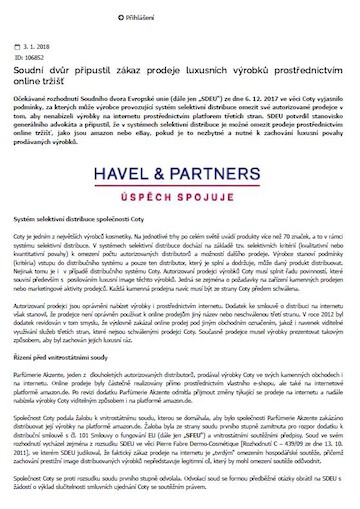 Court of Justice Upholds Ban on Sale of Luxury Products via Online Marketplaces