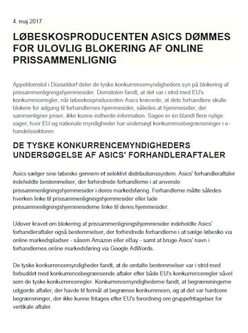 Asics is Fined for Illegal Blocking of Online Price Comparison