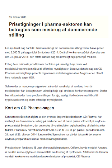 Price Increases in the Pharma Sector may be considered Abuse of a Dominant Position