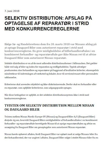 Selective distribution: Rejection of Repairer Inconsistent with the Competition Rules