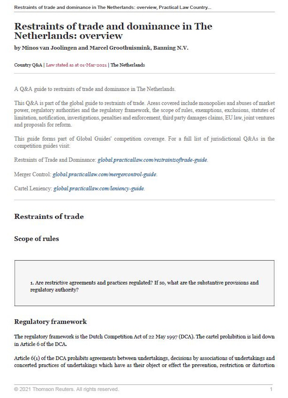 Restraints of trade and dominance in the Netherlands: overview 2020