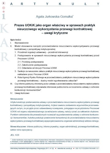 President of the OCCP as the competent authority in cases of unfair abuse of contractual advantage – critical comments