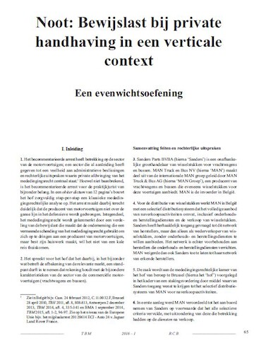 Annotation: Burden of proof in private enforcement in a vertical context. A balancing act.