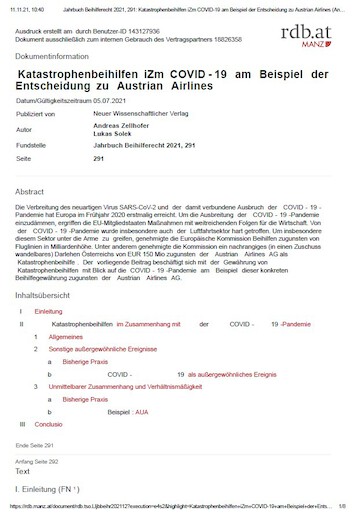 State aid in the context of COVID-19, using the Austrian Airlines decision as an example