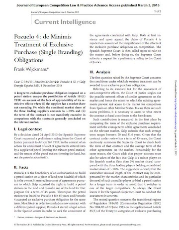 Pozuelo 4: de Minimis Treatment of Exclusive Purchase (single Branding) Obligations