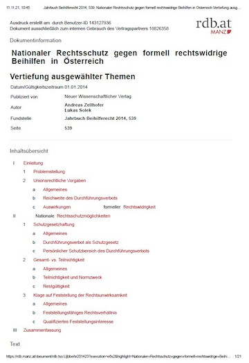 National legal protection against formally unlawful aid in Austria