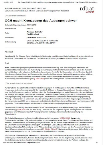 OGH makes it difficult for leniency witnesses to testify