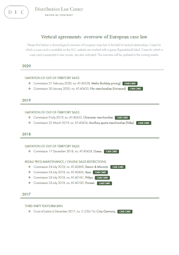 Vertical agreements: overview of European case law