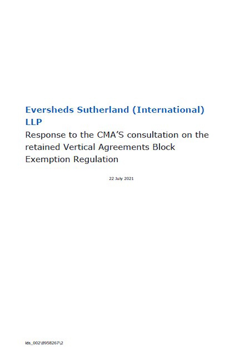 Response to the CMA’S consultation on the retained Vertical Agreements Block Exemption Regulation