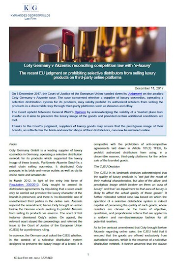 Coty Germany v Akzente: reconciling competition law with ‘e-luxury’