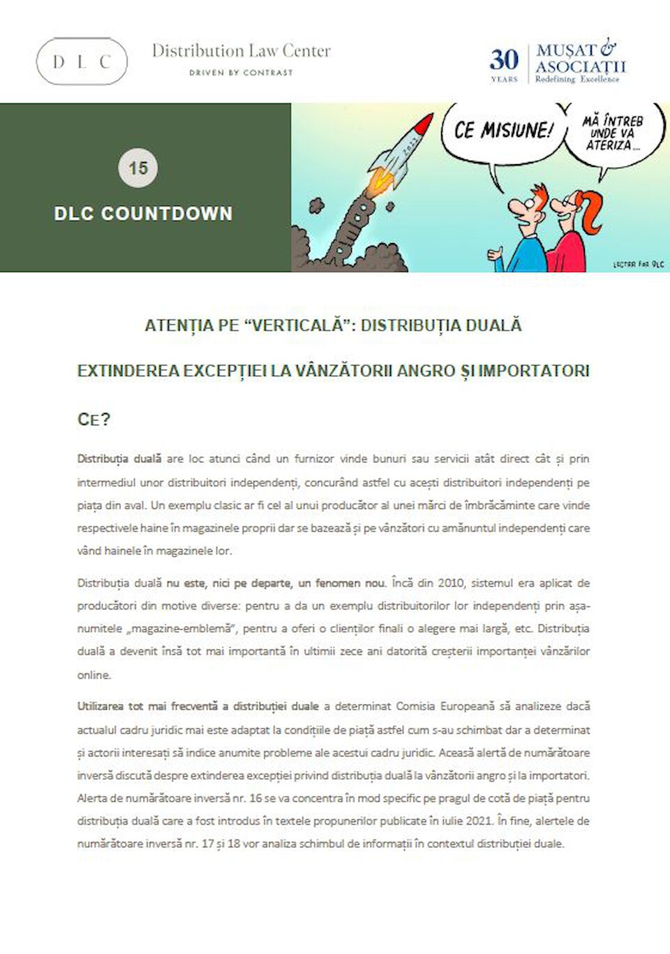 Distribution Law Center Countdown XV - Dual distribution (Extension of exception to wholesalers and importers)