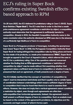 ECJ's ruling in Super Bock confirms existing Swedish effects-based approach to RPM