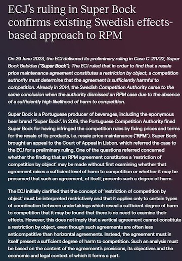 ECJ's ruling in Super Bock confirms existing Swedish effects-based approach to RPM